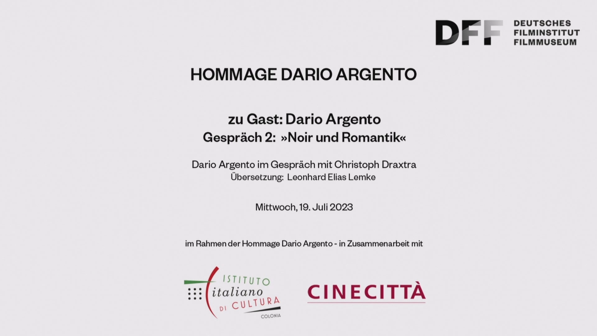 Dario Argento in conversation at the DFF