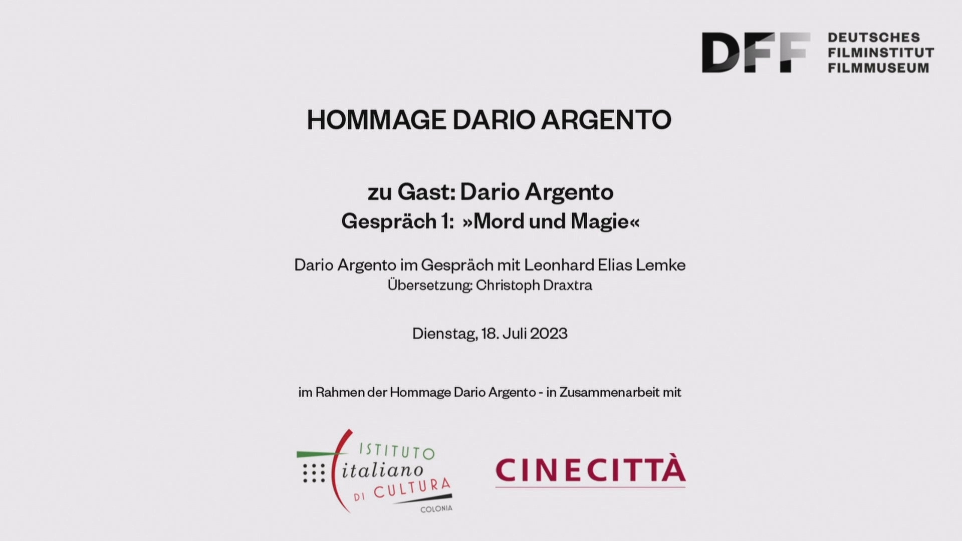 Dario Argento in conversation at the DFF